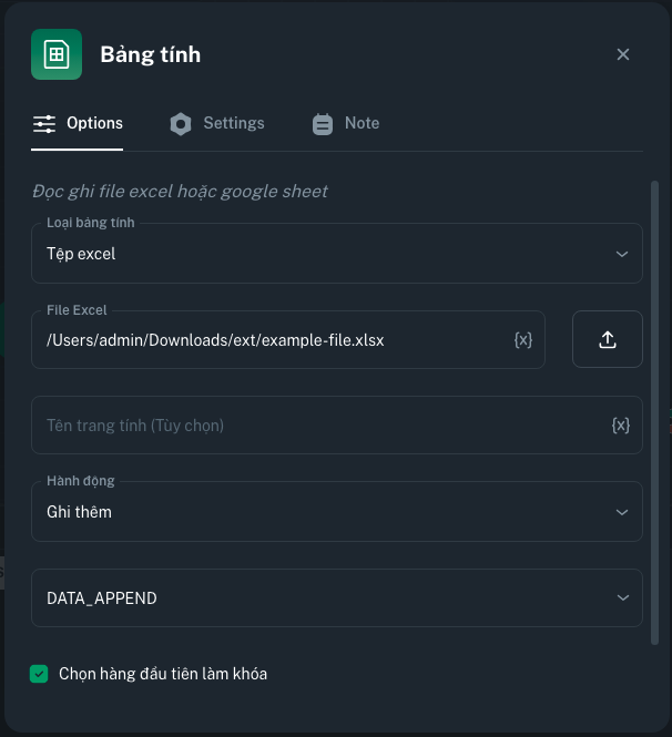 Node Bảng tính | MKT Login Docs