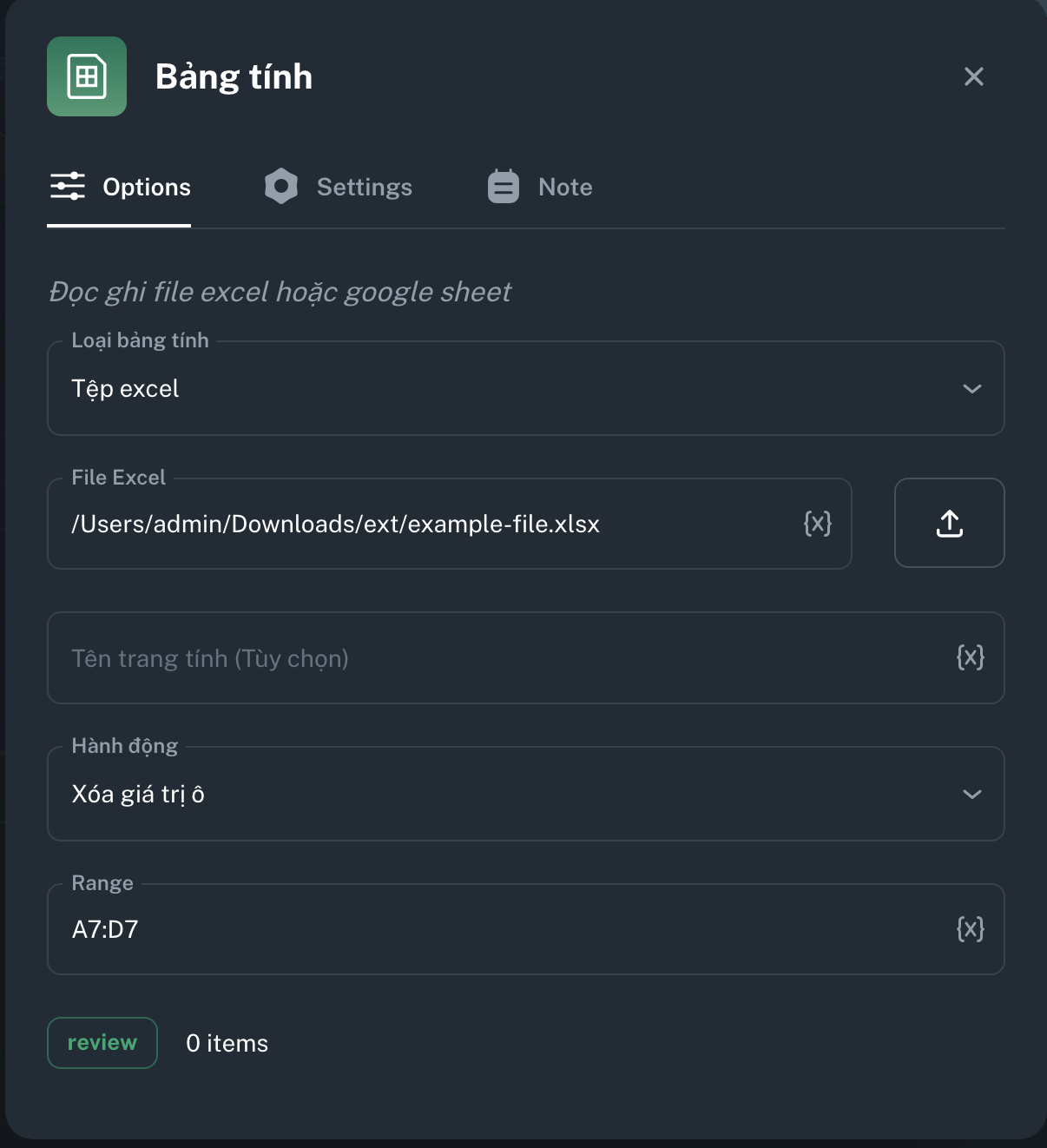 Node Bảng tính | MKT Login Docs