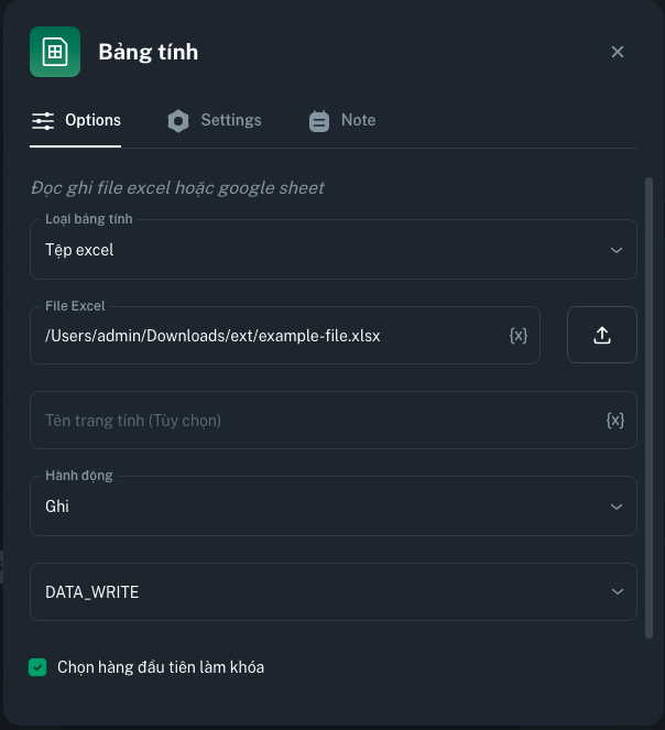 Node Bảng tính | MKT Login Docs