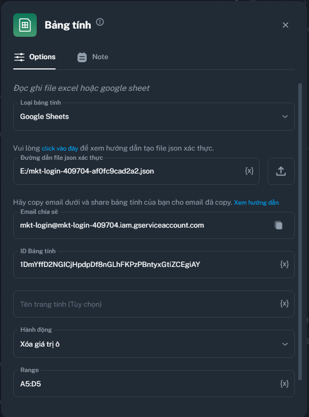 Node Bảng tính | MKT Login Docs