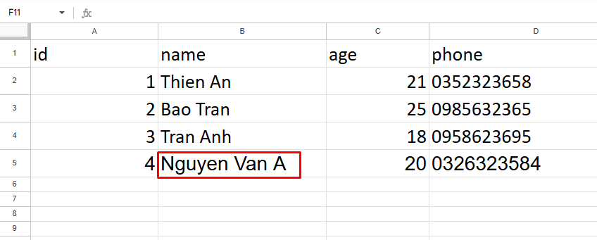 Node Bảng tính | MKT Login Docs