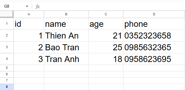 Node Bảng tính | MKT Login Docs