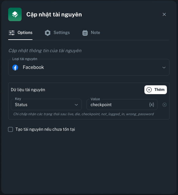Node Cập nhật tài nguyên | MKT Login Docs