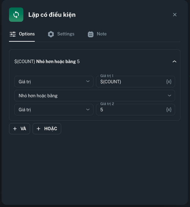Node Lặp có điều kiện | MKT Login Docs